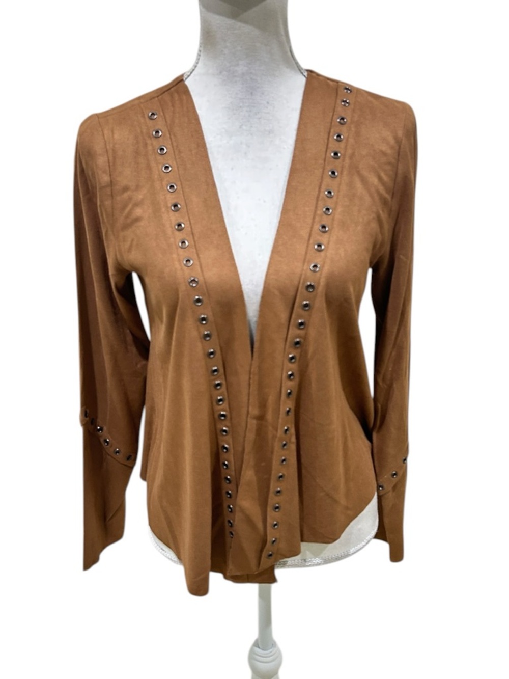 Nwot Vocal USA camel faux suede Open Front grommet trimmed jacket various